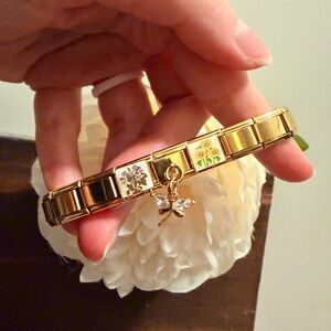 Vintage-Inspired Gold Tone Italian Charm Bracelet with Dragonfly Charm